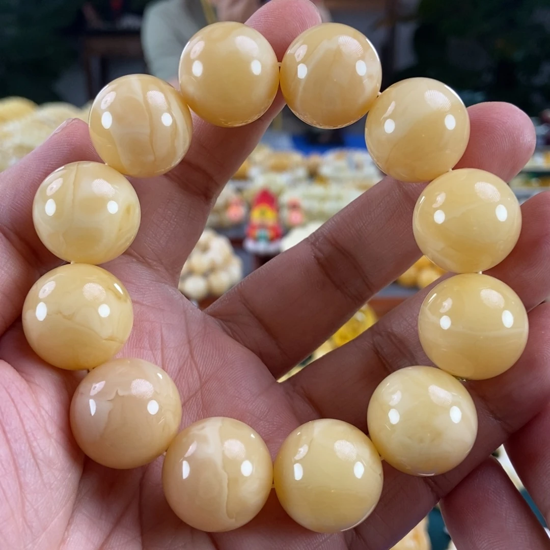 琥珀未镶嵌珠宝奇石20浓白花蜡手串54.98
