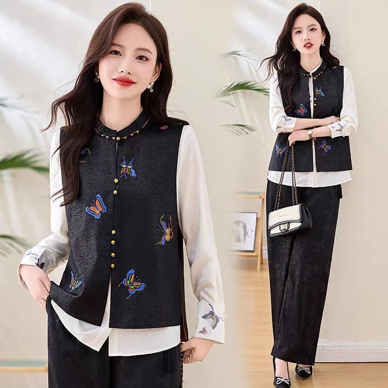 新款时尚气质两面穿刺绣蝴蝶马甲