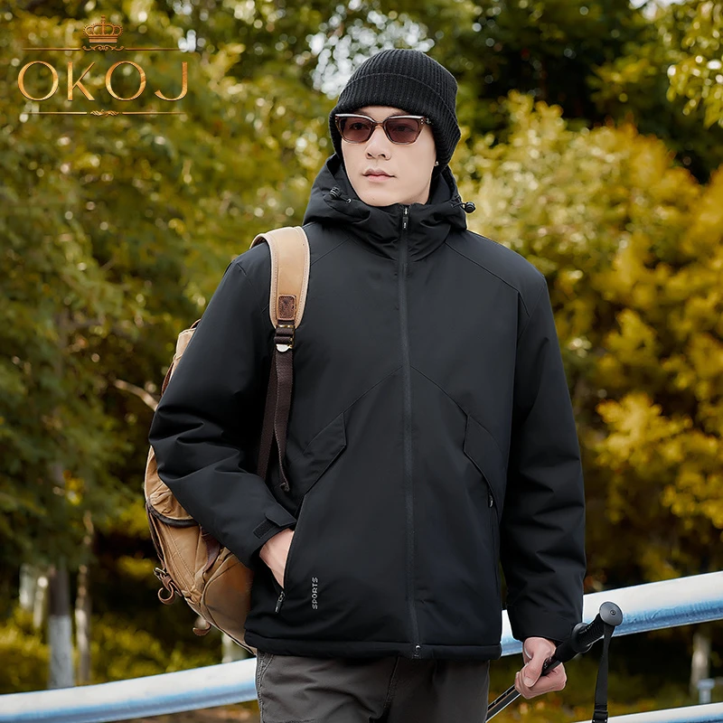 OKOJ户外保暖棉衣男外套加厚防寒防风防水秋冬新款大码连帽棉服