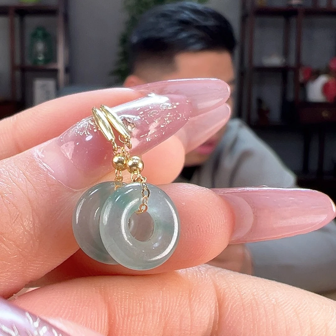 翡翠耳饰18K金镶嵌耳环