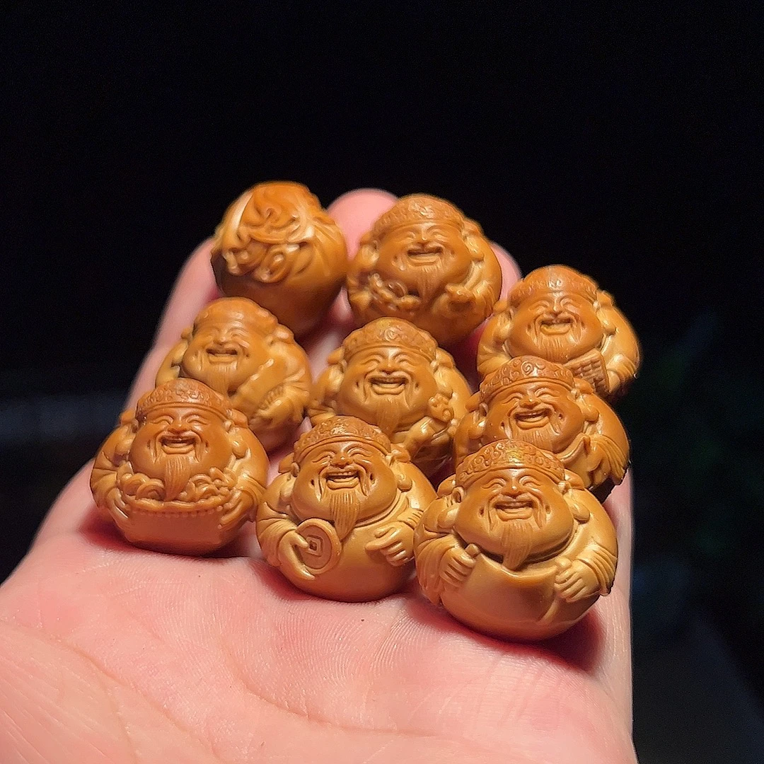 铁核正圆鲨鱼背财神手工雕刻福禄寿喜财橄榄核男女可佩戴文玩饰品