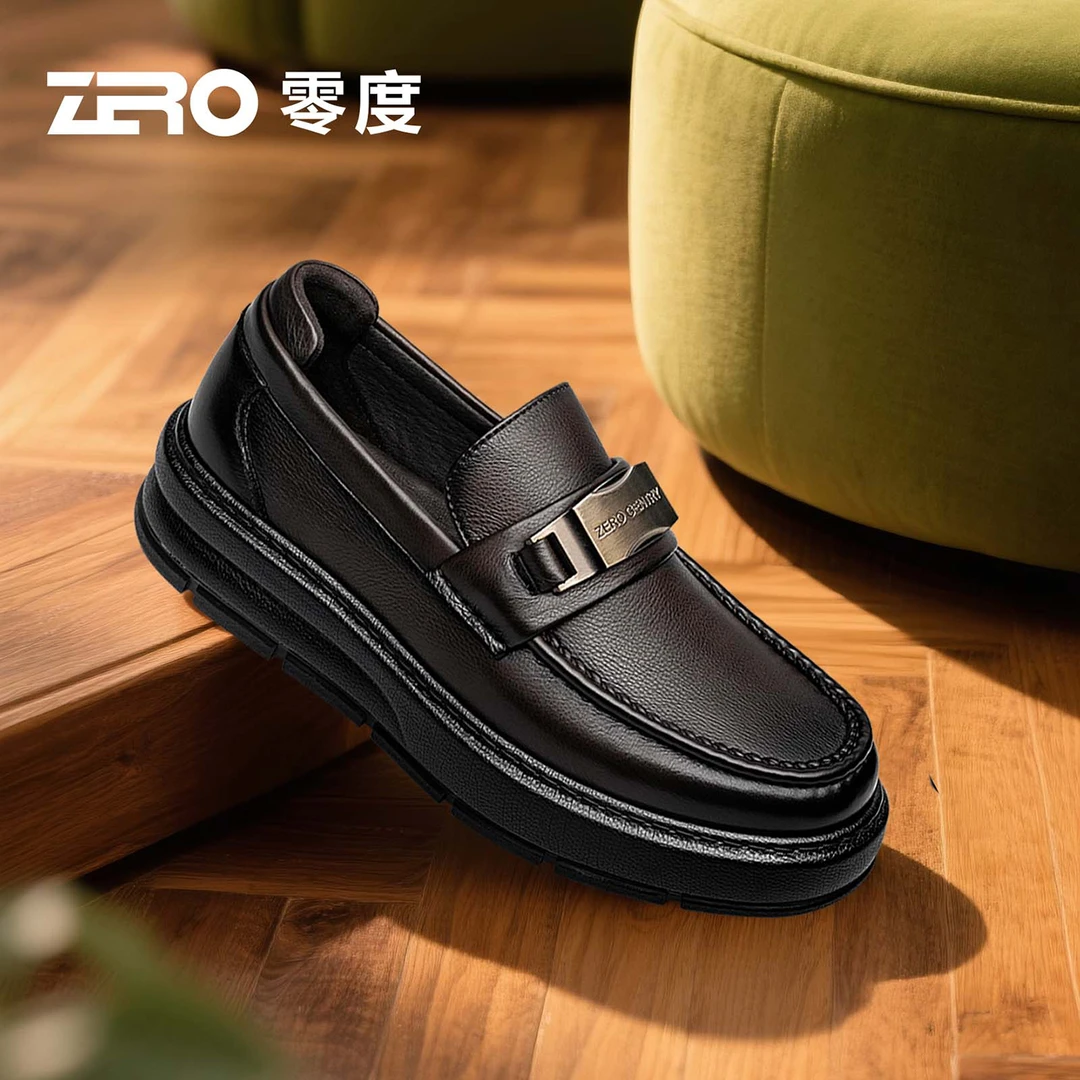 「智行」ZRO零度男鞋一脚蹬英伦风商务休闲鞋男真皮宽楦套脚乐福鞋