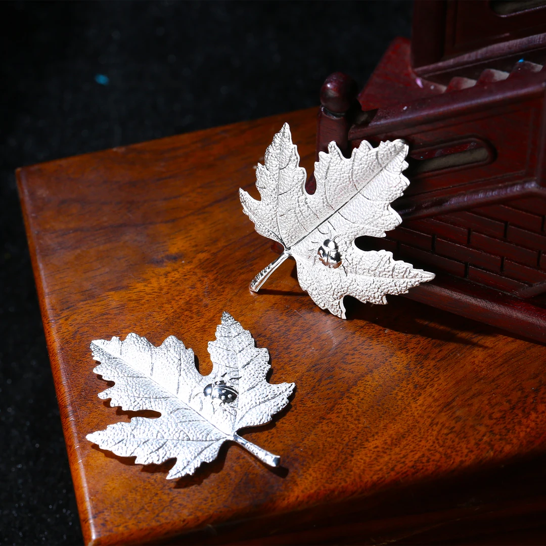 足银银制品 【麦子家族】足银枫叶摆件百搭礼物送礼多样性发一D0850