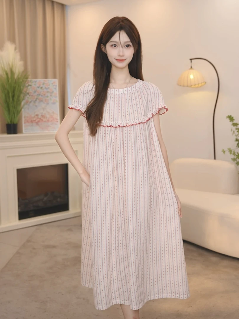 板栗小姐【粉絮】2025年新款女夏季甜美风高级家居服可外穿睡衣睡裙