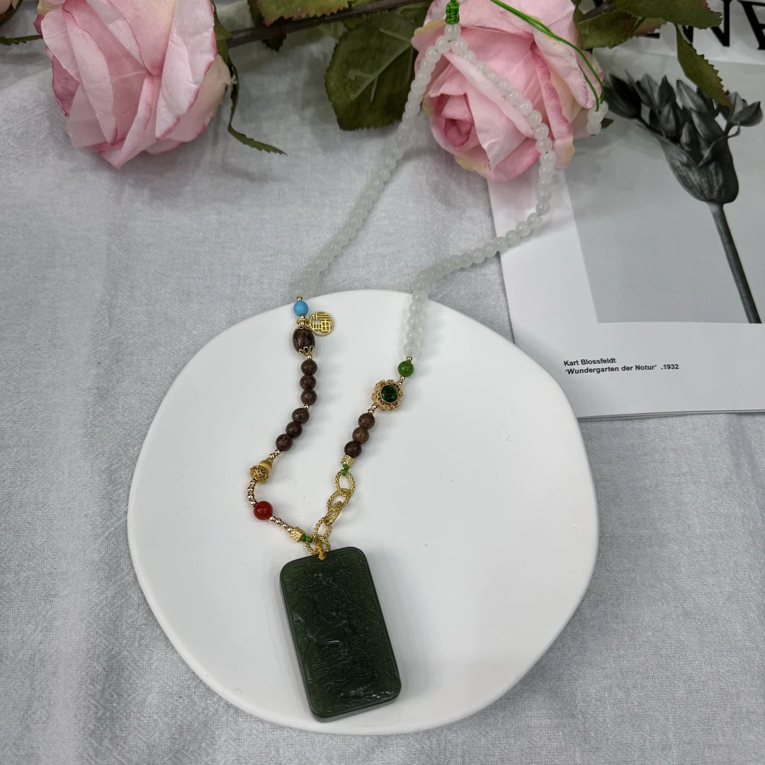 高定珠宝鸭蛋青多宝无事牌项链HF1200S0818