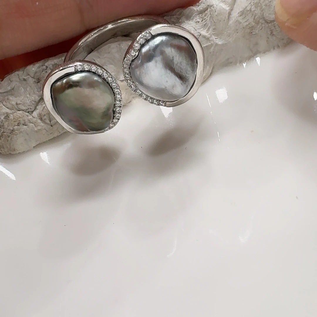 金***宝海水珍珠戒指银S925镶嵌