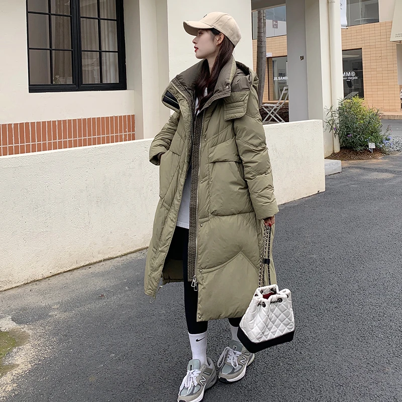 TIANXIAOER/甜小二羽绒服女轻薄撞色中长款白鸭绒休闲韩版小个子