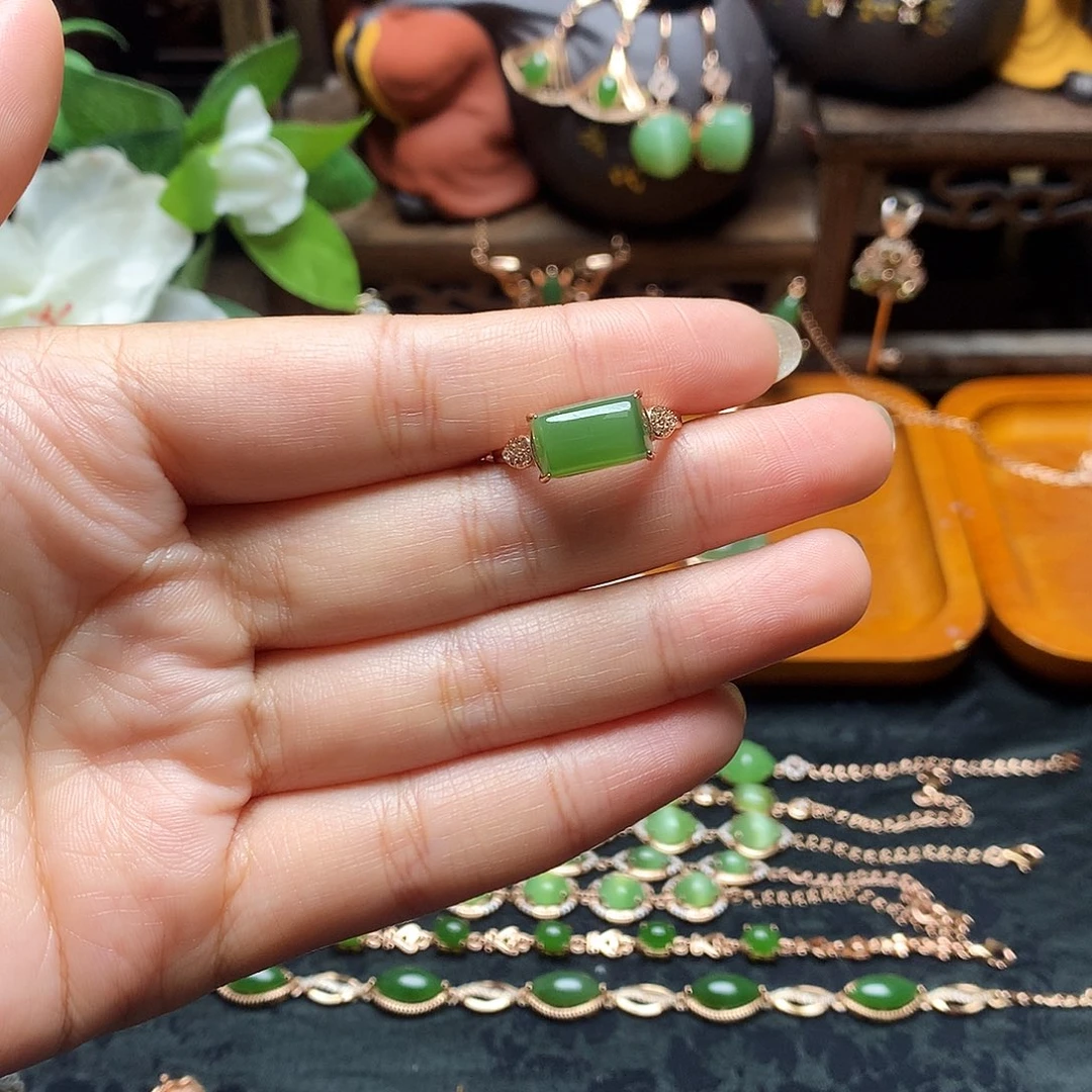 和田玉（碧玉）戒指银S925镶嵌