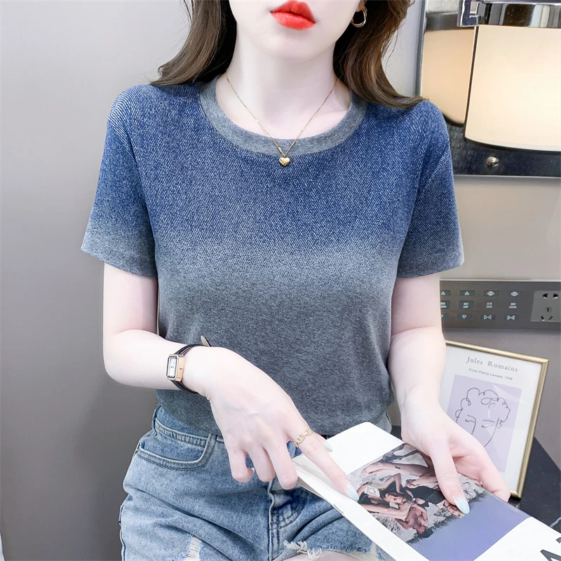 蓝色星空印花短袖T恤女夏季新款宽松显瘦百搭设计感小众减龄上衣