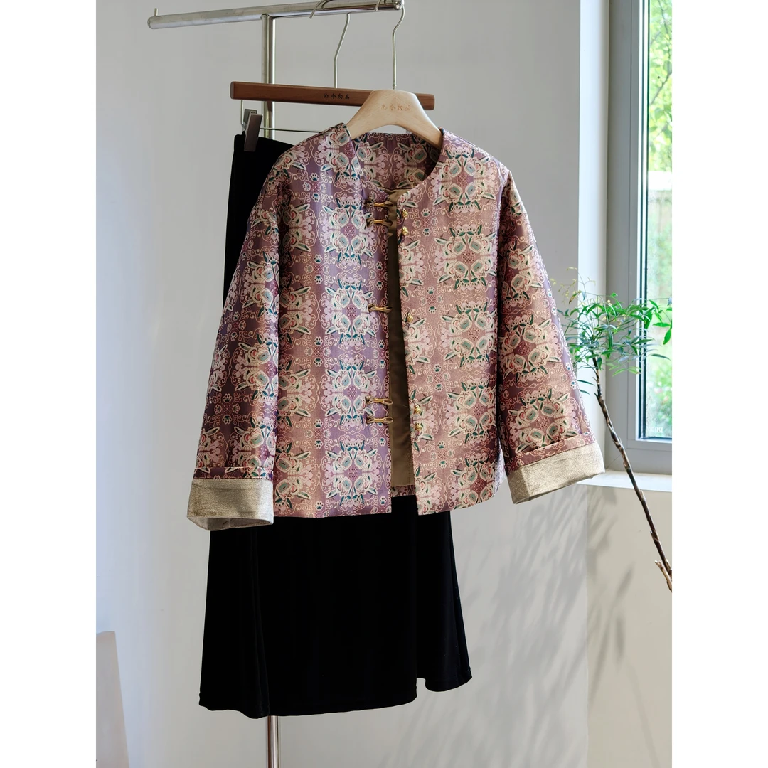 新中式国风夹棉盘扣外套加厚秋冬短款上衣轻奢老钱风减龄年轻棉衣