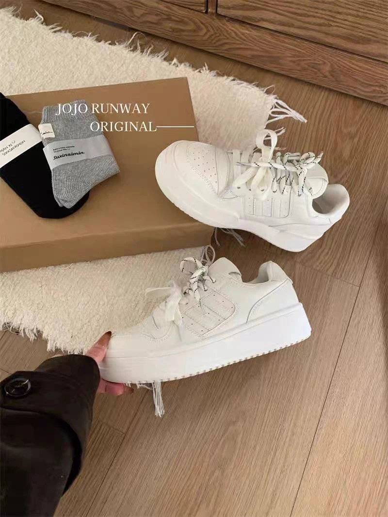2024冬季新品松糕厚底加绒小白鞋