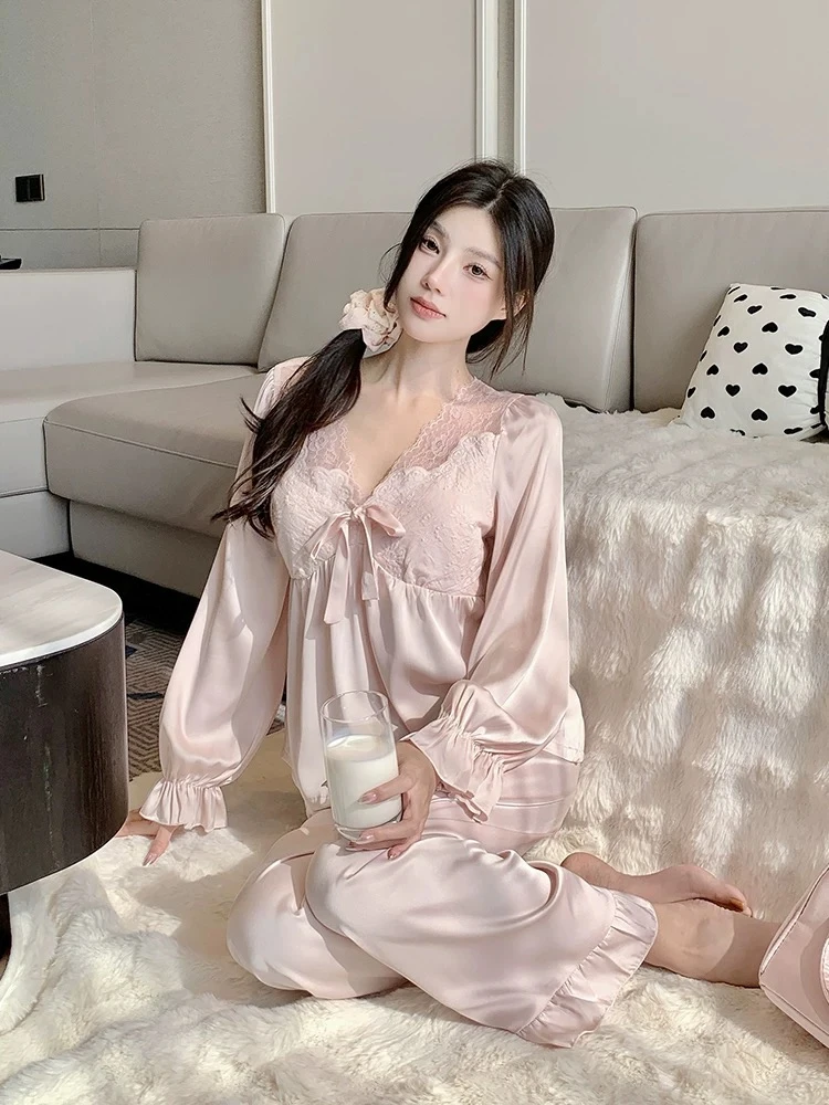 九九菜^「粉の雾眠」春夏超软冰丝带胸垫睡衣家居服