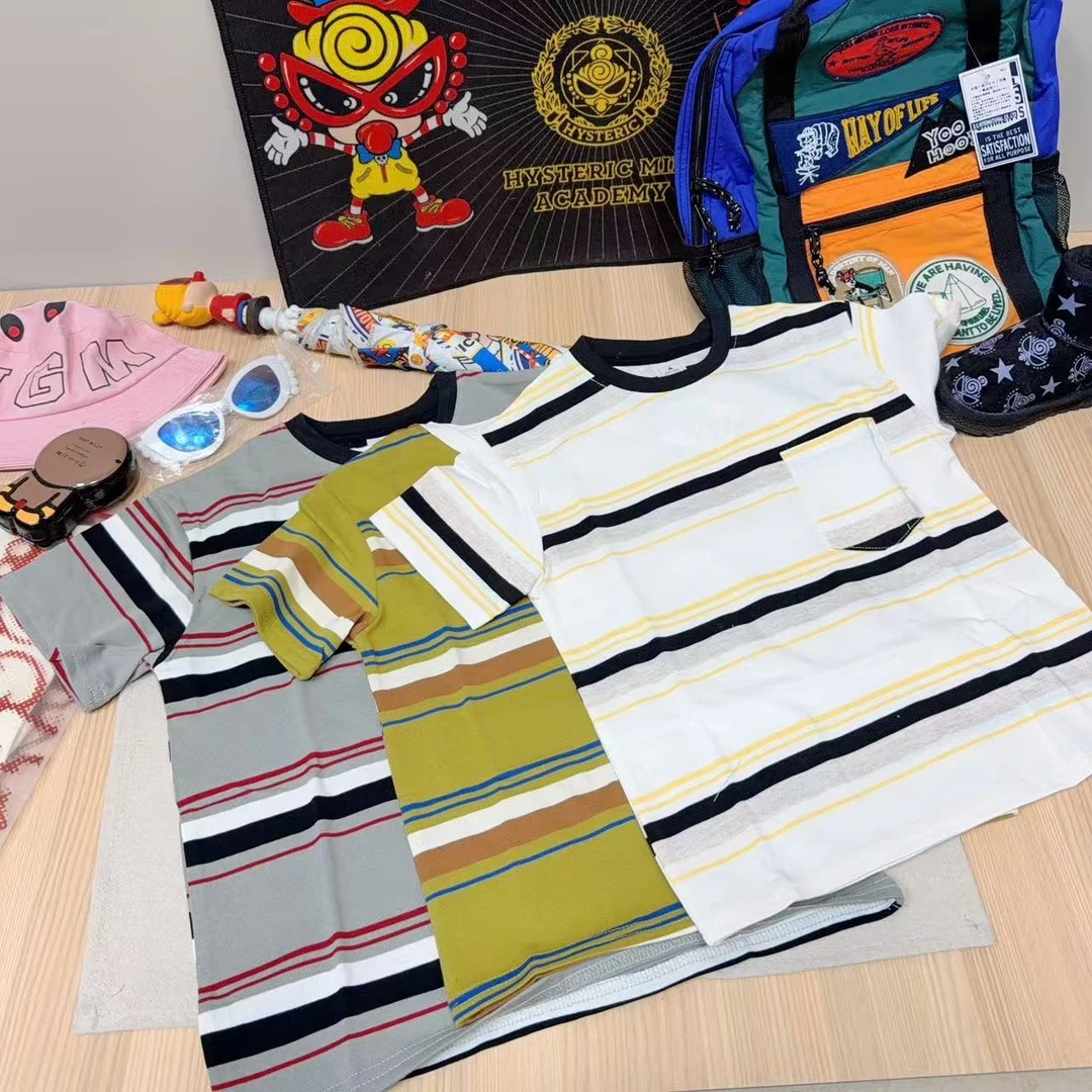 *7438【条纹贴袋】时尚百搭休闲儿童夏季短袖