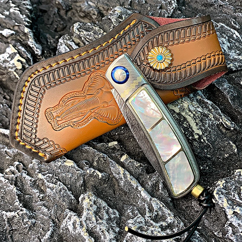 XSD【洛神】新款钛合金+天然白蝶贝 瑞粉大马士钢收藏级小刀