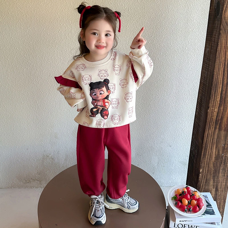 女童国潮哪吒套装洋气儿童春秋季新款女宝宝休闲卫衣两件套小女孩