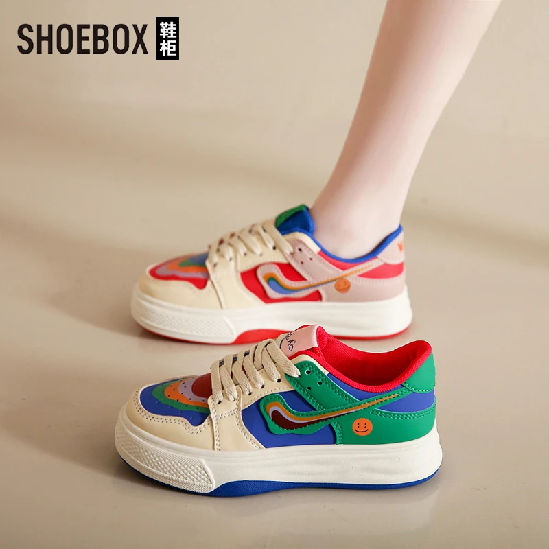 SHOEBOX鞋柜软底增高时尚鸳鸯鞋女2025秋季新款街头厚底百搭板鞋