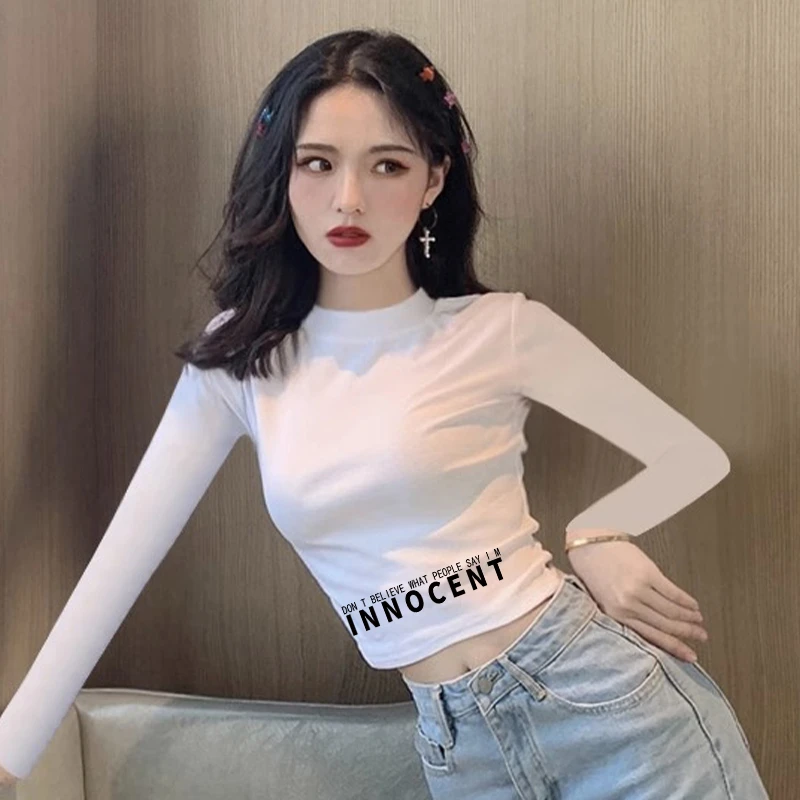 字母t恤女长袖春秋冬2025年新款立领打底衫女款爆款2025新款秋冬