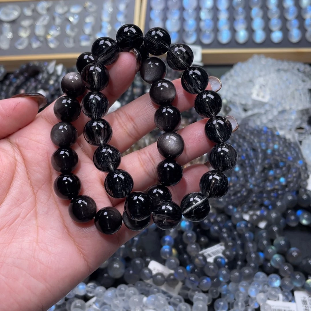 发晶手链未镶嵌新*黑发晶手链12mm