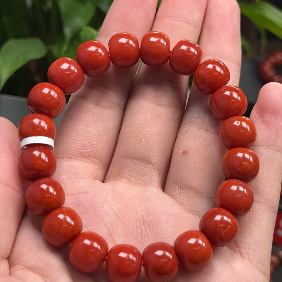 南红玛瑙未镶嵌手链川料九口柿子景老型手串11+