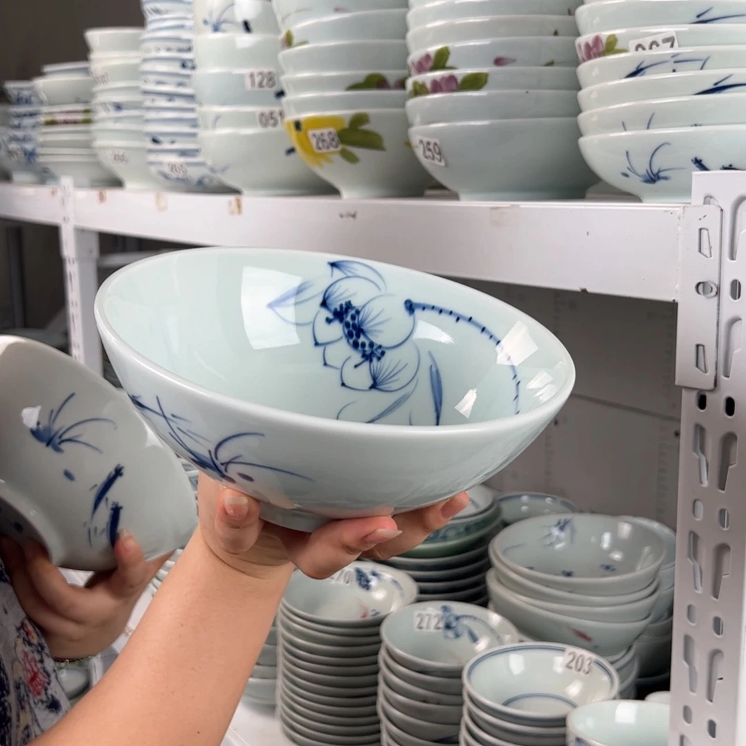 中瑕手绘画鱼8寸老面碗（单只装）