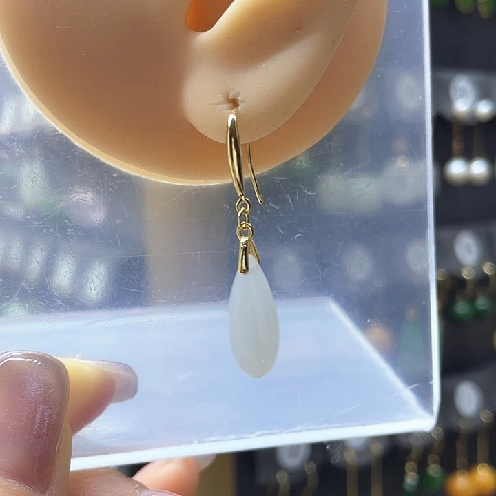 和田玉耳饰银S925镶嵌