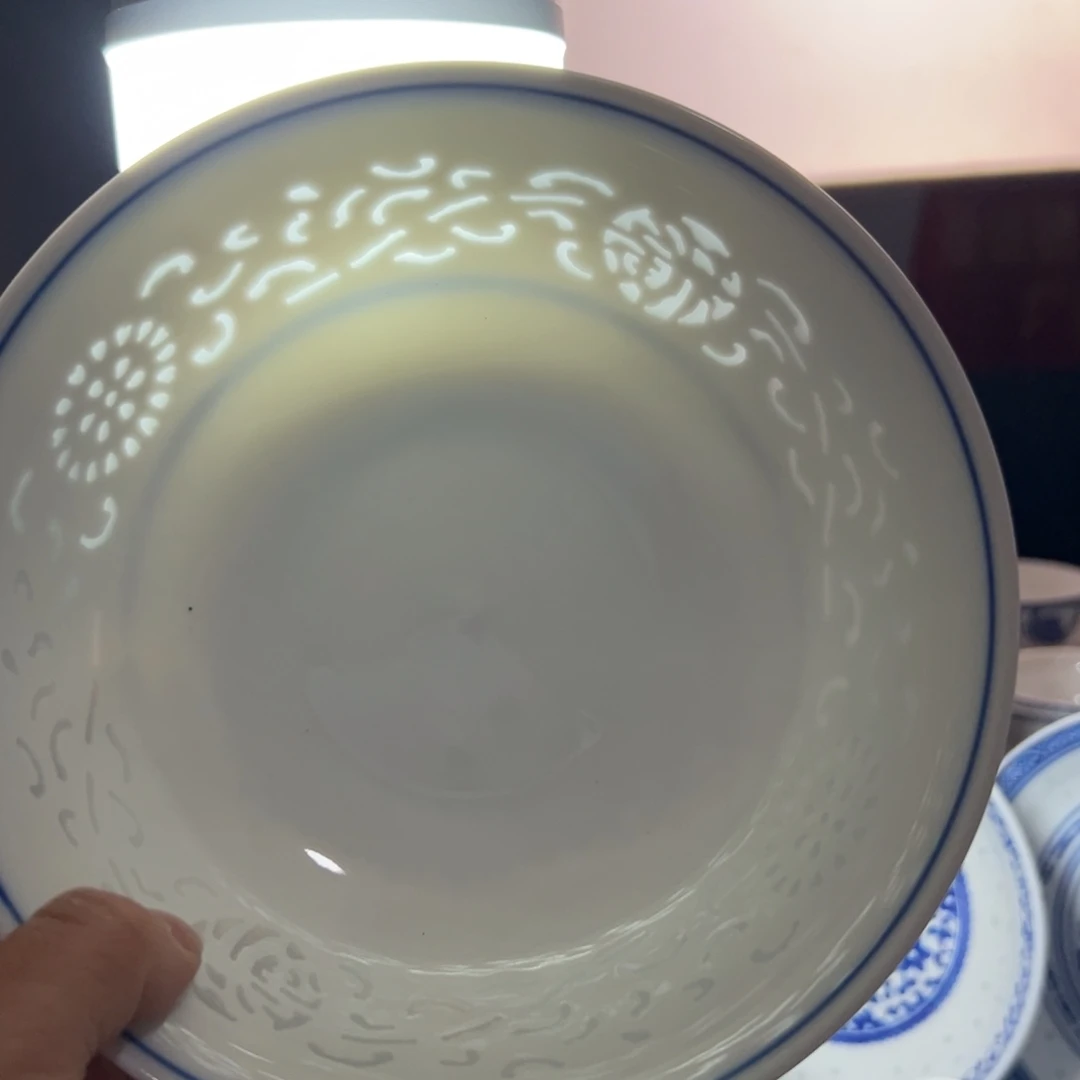 碗青花玲珑7寸面碗满雕