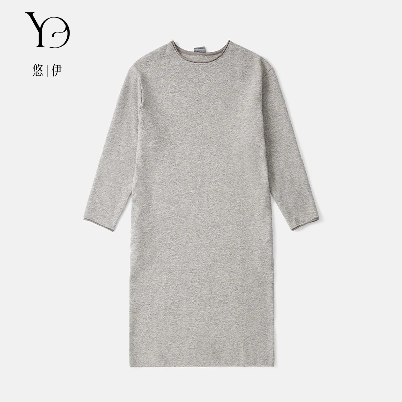 YouYi 25年秋冬女圆领长袖慵懒感羊毛极简中长款针织裙 Q53014