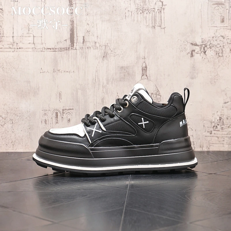 MOCCSOCC板鞋男轻奢潮流痞帅男鞋厚底防滑增高鞋时尚百搭休闲潮鞋