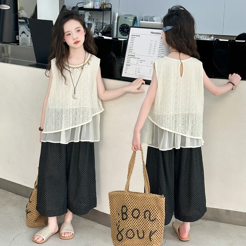 女童夏季新款波西米亚套装2025中大童时髦洋气波点裤子上衣两件套