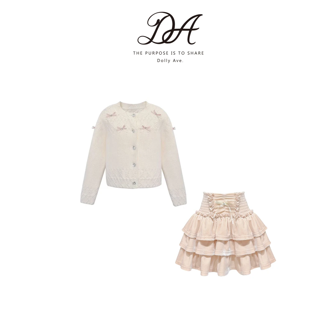 【现货】Dolly Ave 「少女系列」糖芯  手工蝴蝶开衫毛衣半裙女童套装