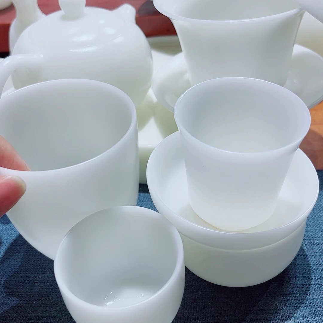 陶素烧璞玉1壶盖碗8杯套组安全