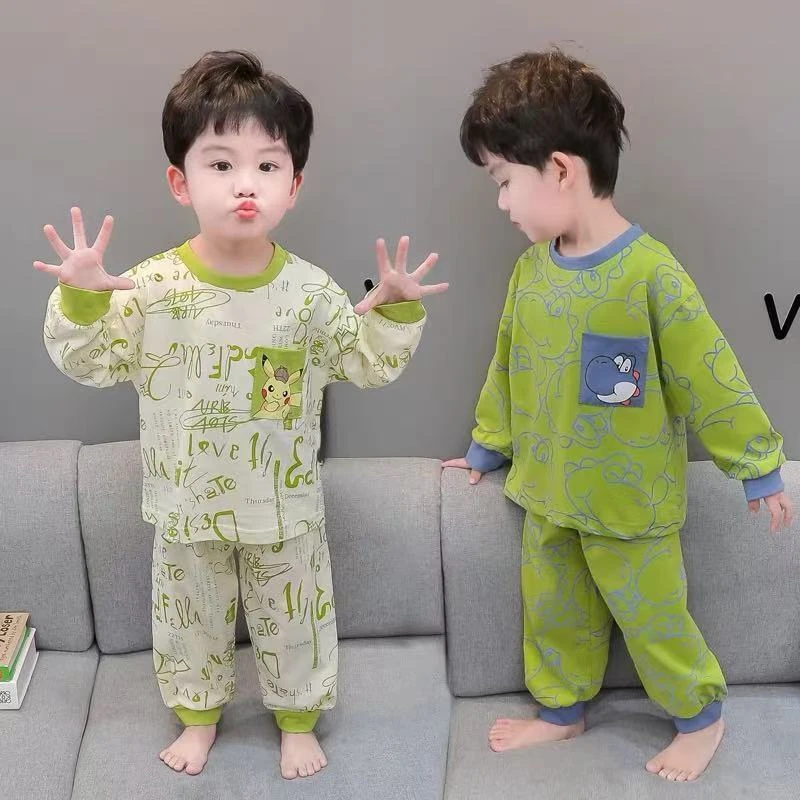 男童睡衣纯棉春秋薄款新款女宝长袖套装家居服宝宝卡通儿童