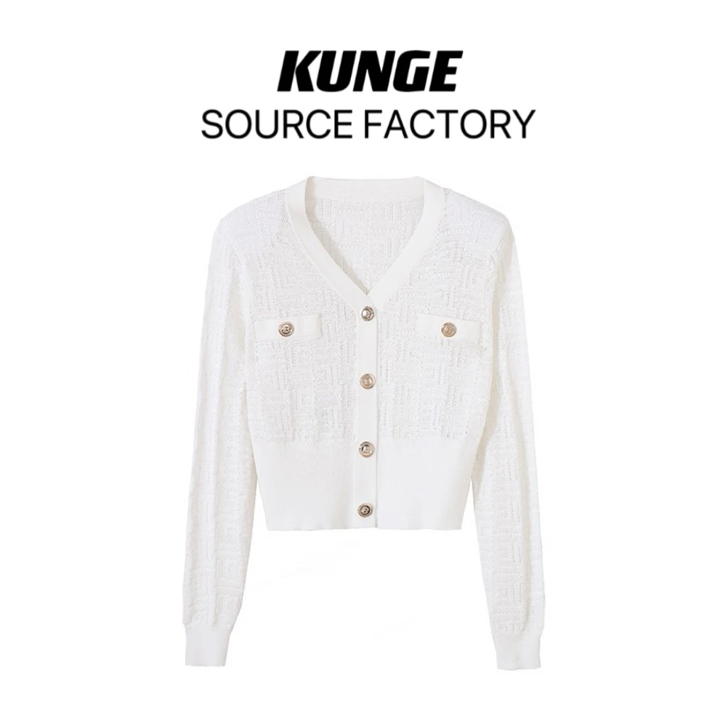 KUNGE-春季气质轻奢长袖针织衫法式时尚百搭宽松上衣-5647
