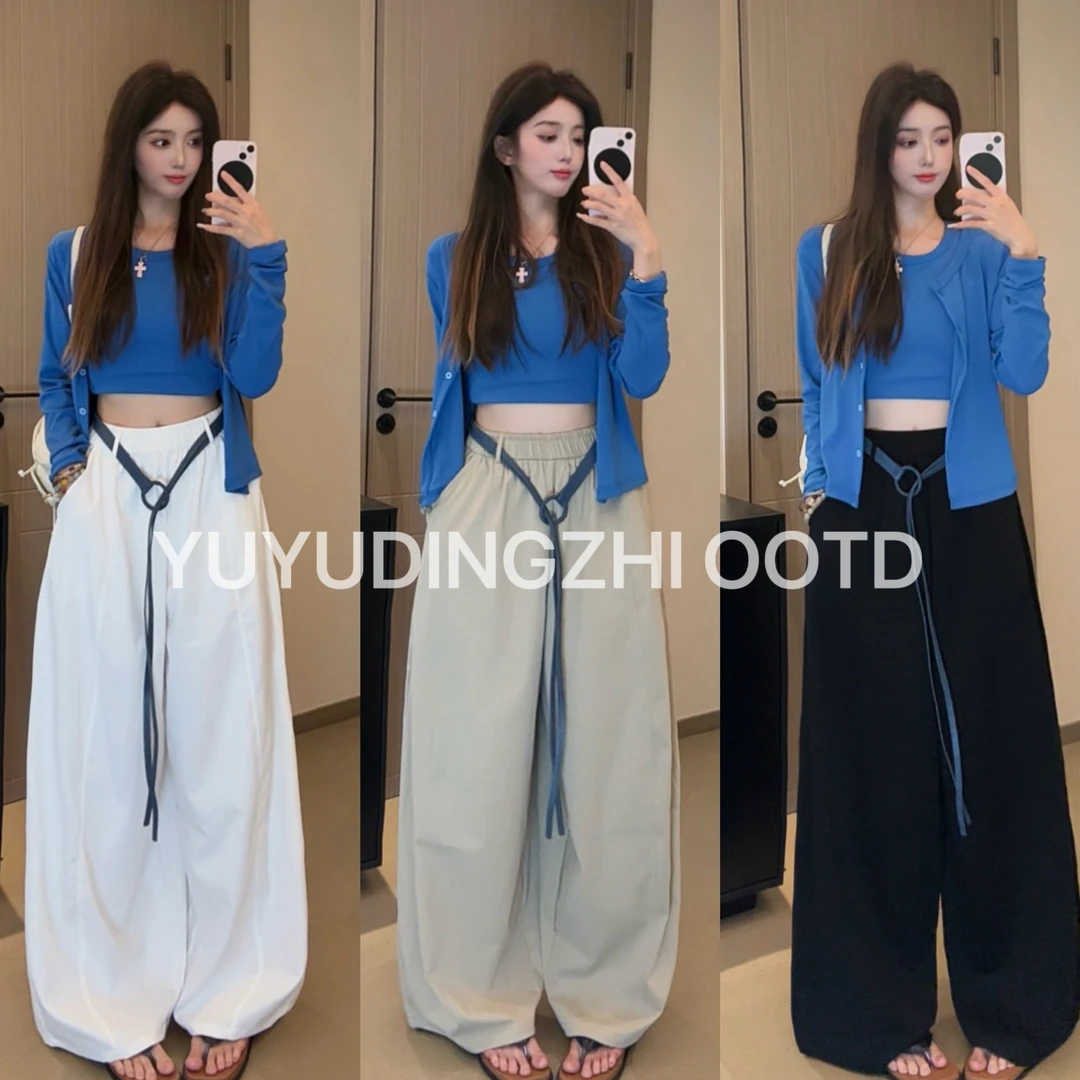 【鱼鱼】秋夏适配~若楠同款韩系ing弯刀气球裤慵懒感酷丝棉阔腿裤