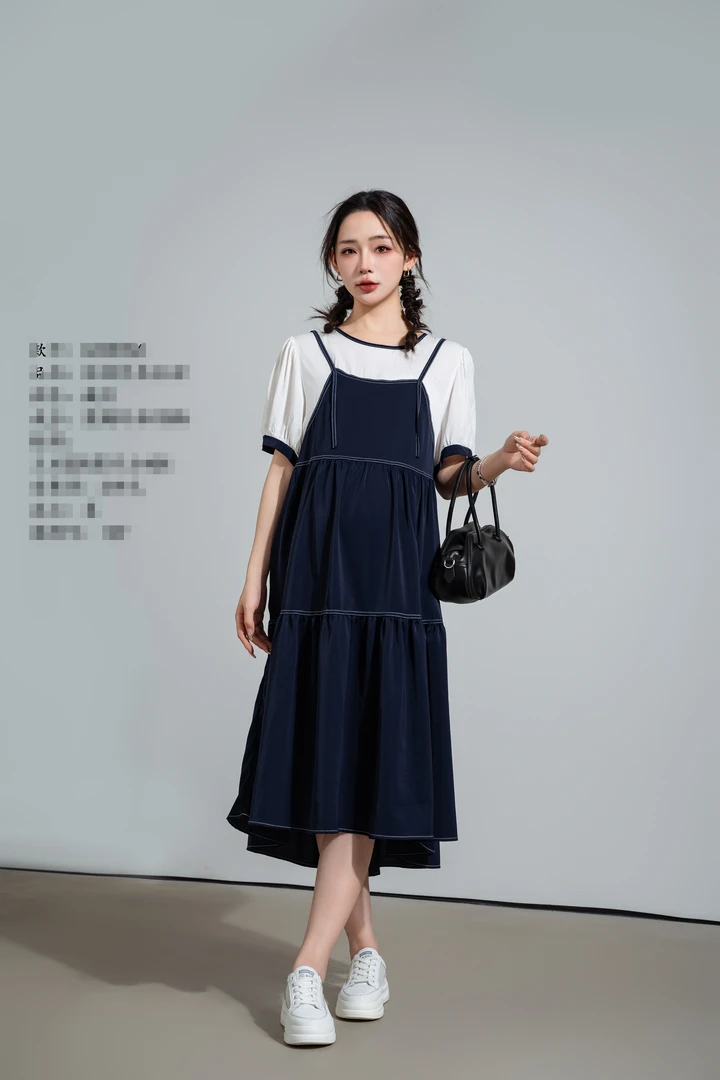 孕夫人假两件连衣裙