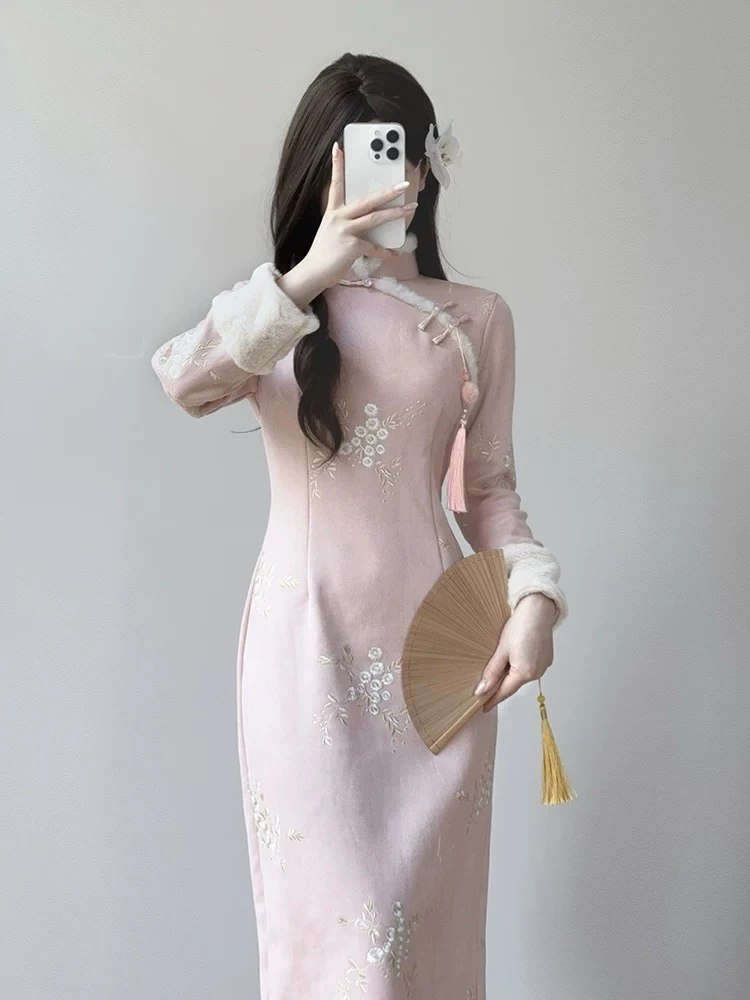 【胭脂】2025新款改良年轻款少女冬季长袖加绒加厚保暖新中式日常