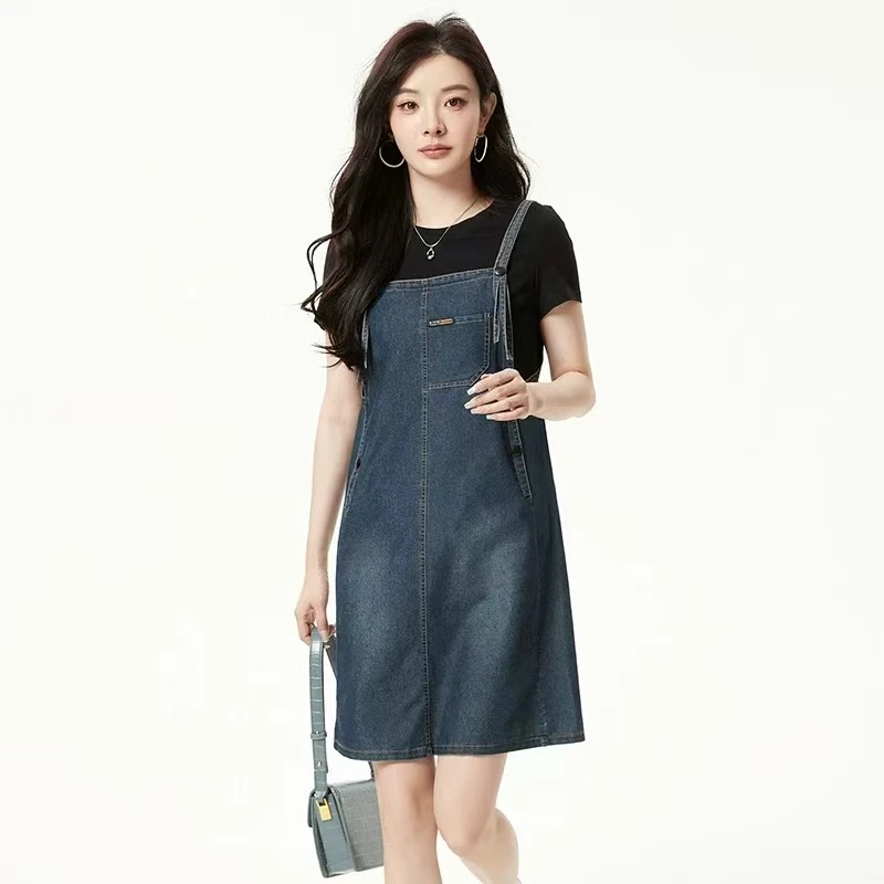 L6211夏季专柜撤柜品牌女装牛仔拼接中裙连衣裙