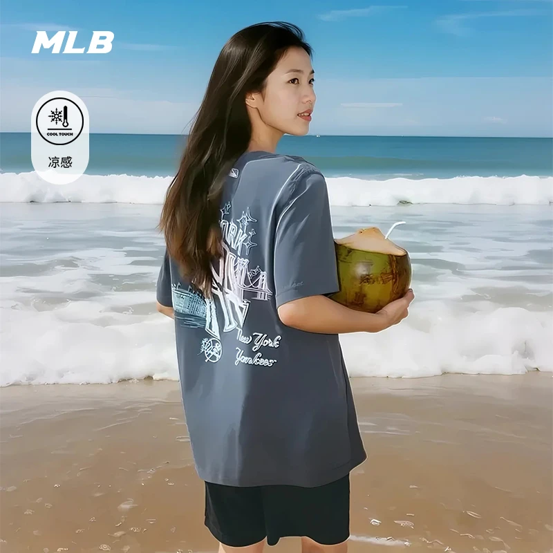 MLB官方 男女情侣凉感渐变涂鸦背标短袖潮流T恤25夏季新款TSB65