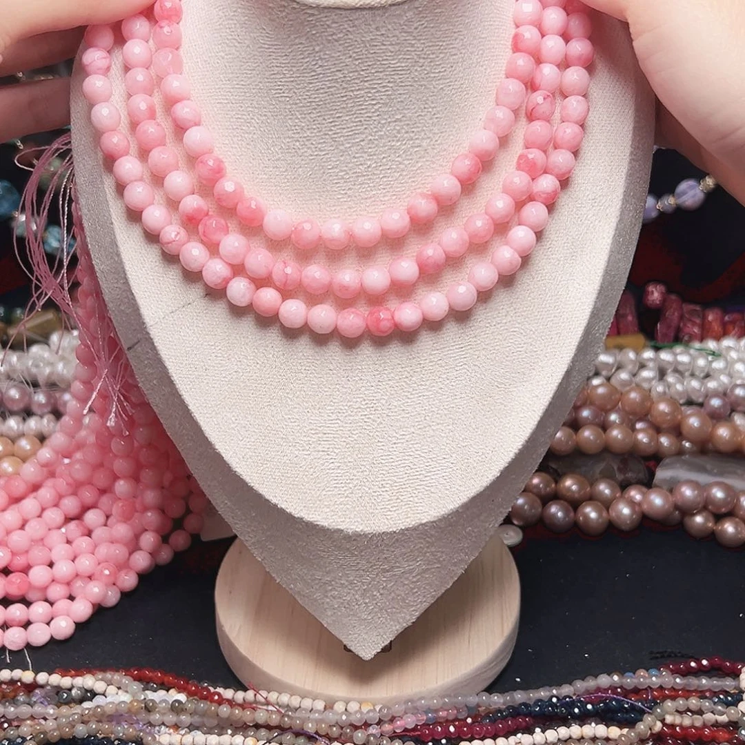 玛瑙/玉髓未镶嵌珠宝半成品k518 8m 粉晶玛瑙钻切一条