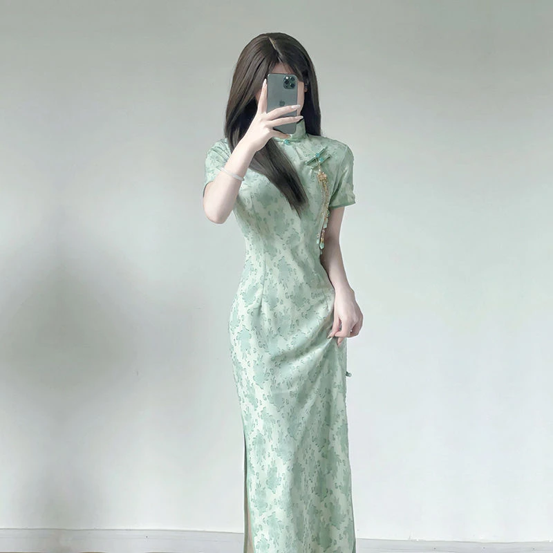 II汀玥苓旗袍2023新款改良气质高端年轻款夏小清新连衣裙清冷感少