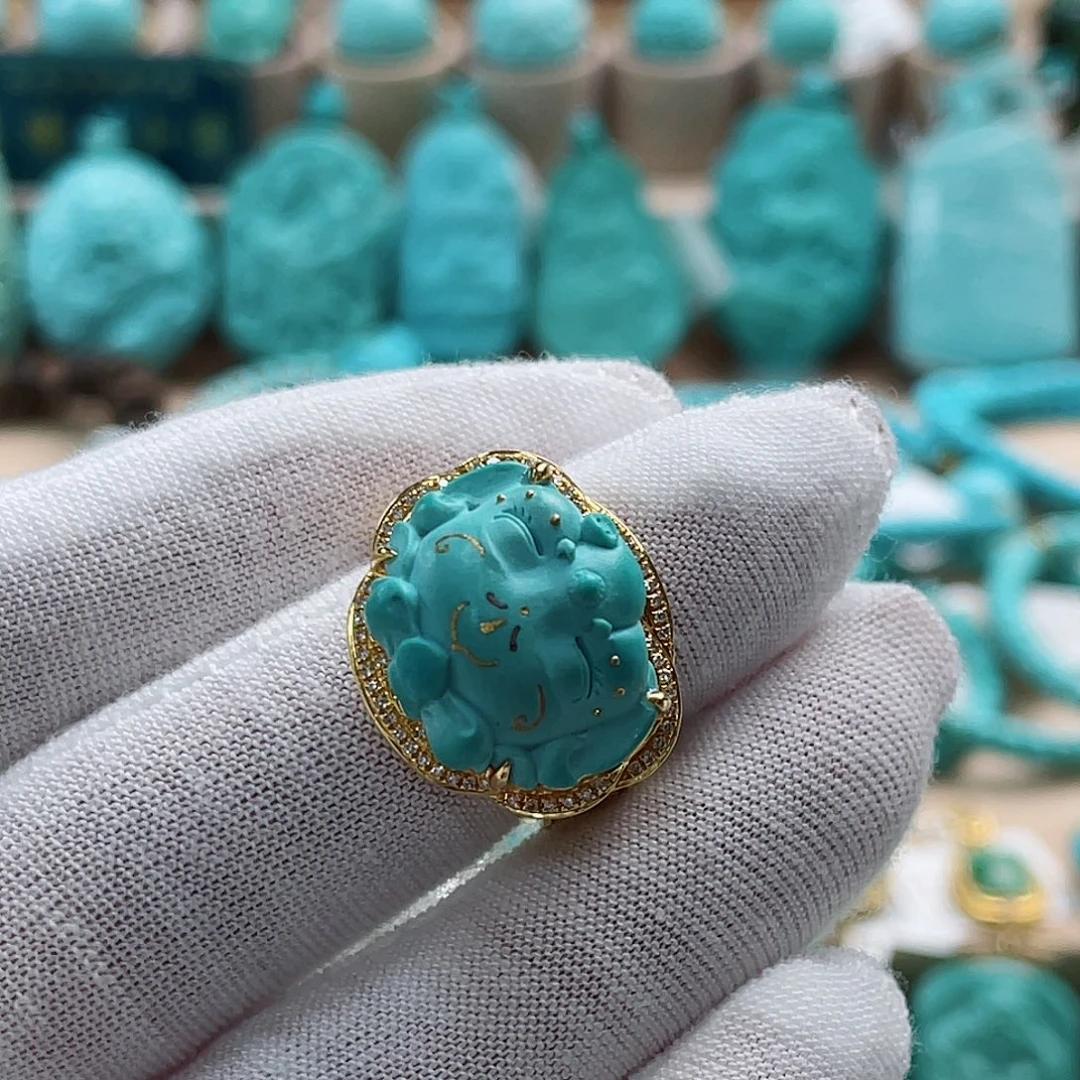 绿松石18K金镶嵌珠宝奇石