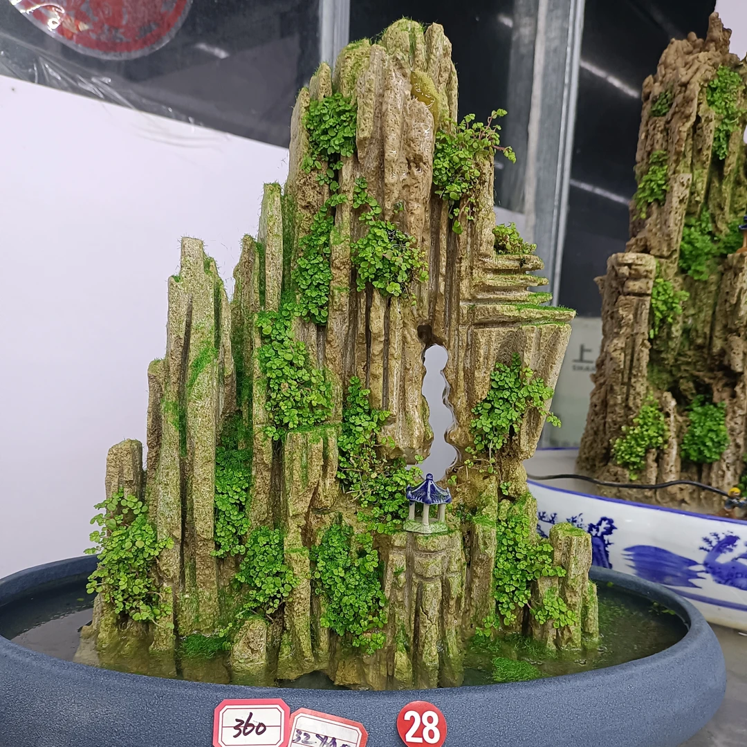 高32盆长40高山流水吸水石绿植盆景