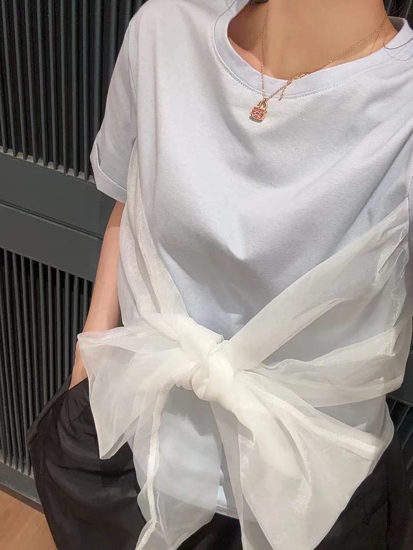 xxxwxz王希之  baby蓝蝴蝶结绑带短袖T恤#13041