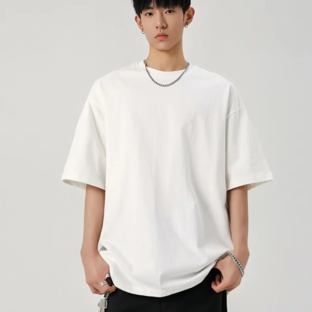 【2件装】夏季宽松情侣款美式260g重磅纯棉短袖t恤小领口T恤