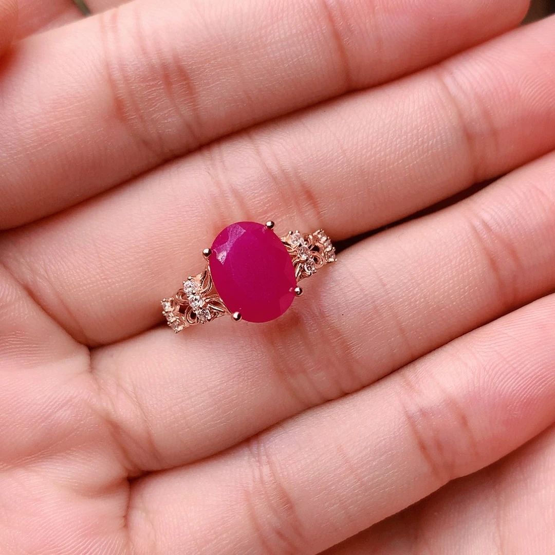 红宝石戒指银S925镶嵌
