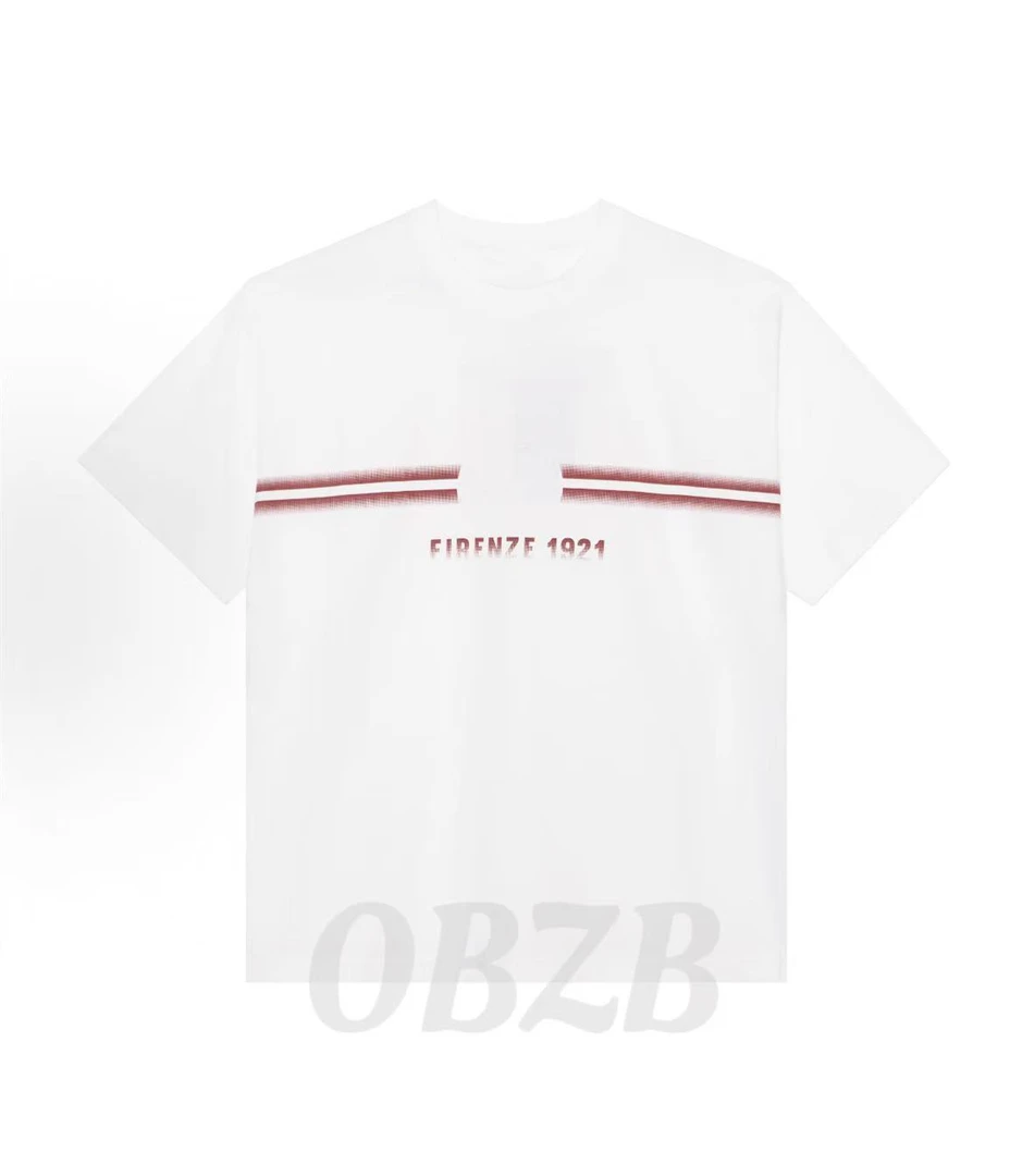 OBZB【G字母条纹男女同款】印花红字母条纹白色圆领短袖T恤2001