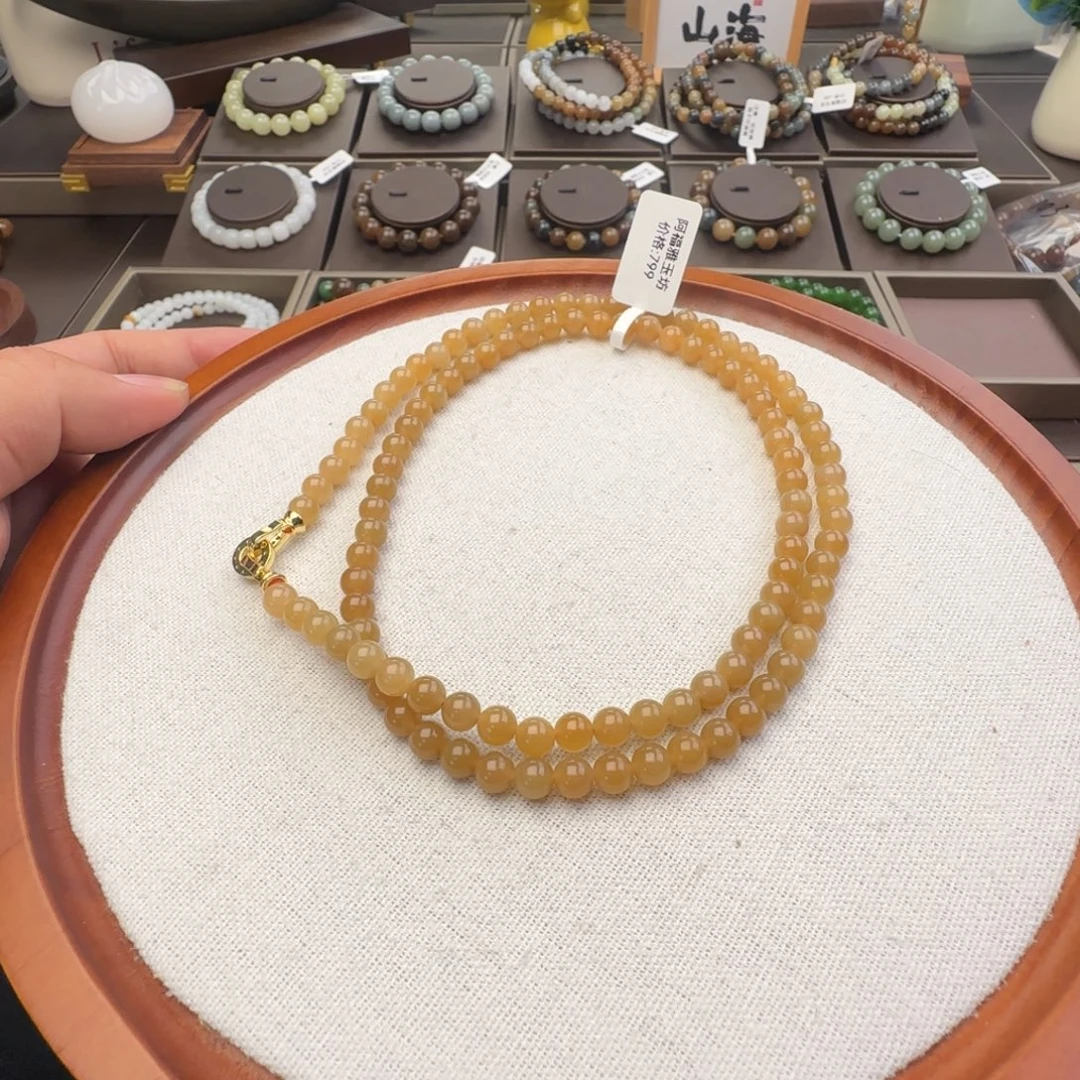 和田玉未镶嵌手链卡6新疆且末黄金糖108，106