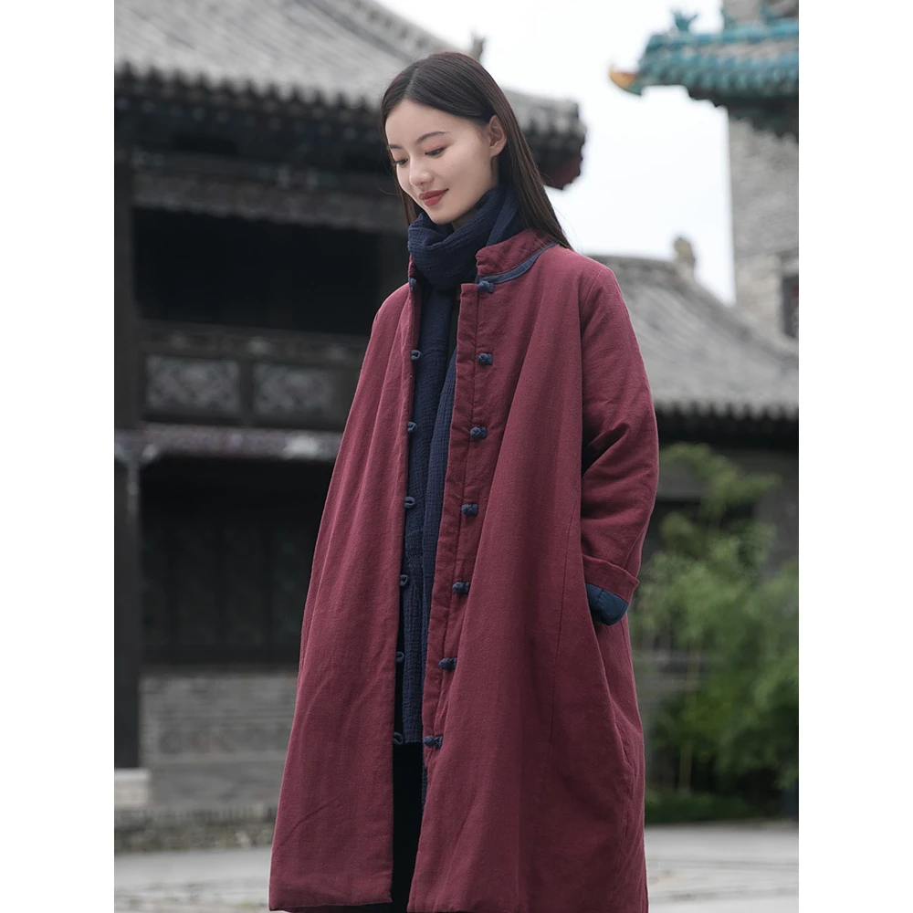 现货棉衣女冬款民族风盘扣复古文艺夹棉宽松加厚中长款棉袄