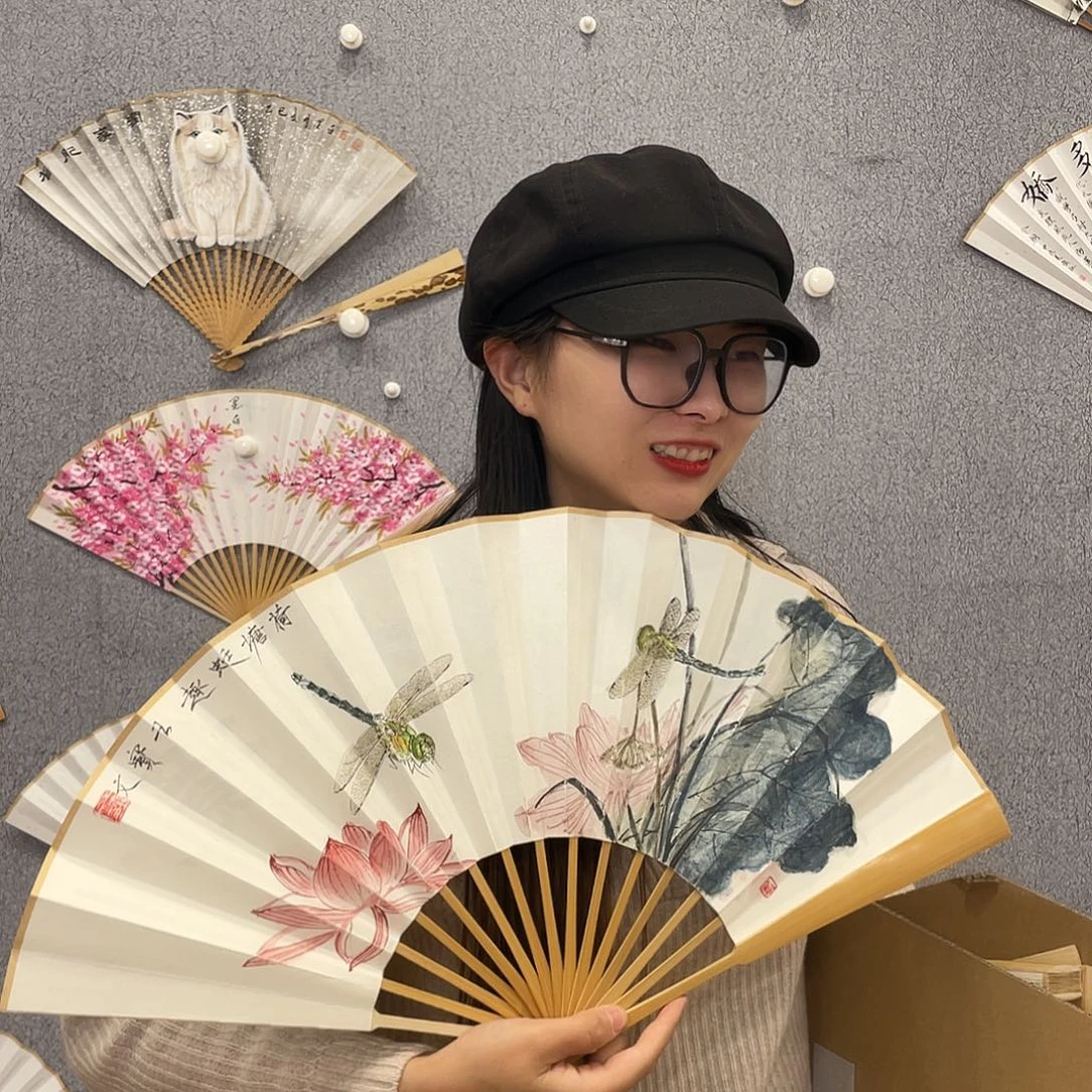 书法10寸玉竹-纯手绘-文玩扇骨（默认粘好）