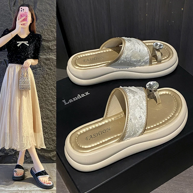 网红小众设计套趾一字型纯色时尚百搭拖鞋女2025年夏季新款女鞋潮